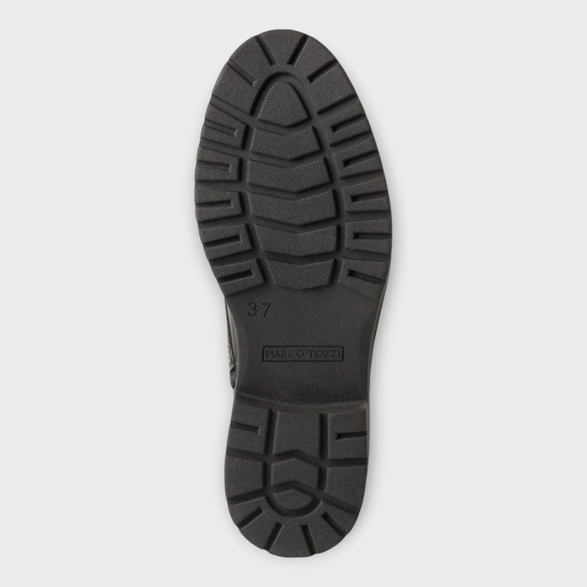 Marco Tozzi Leather Lace-Up Black Boots with Chunky Sole