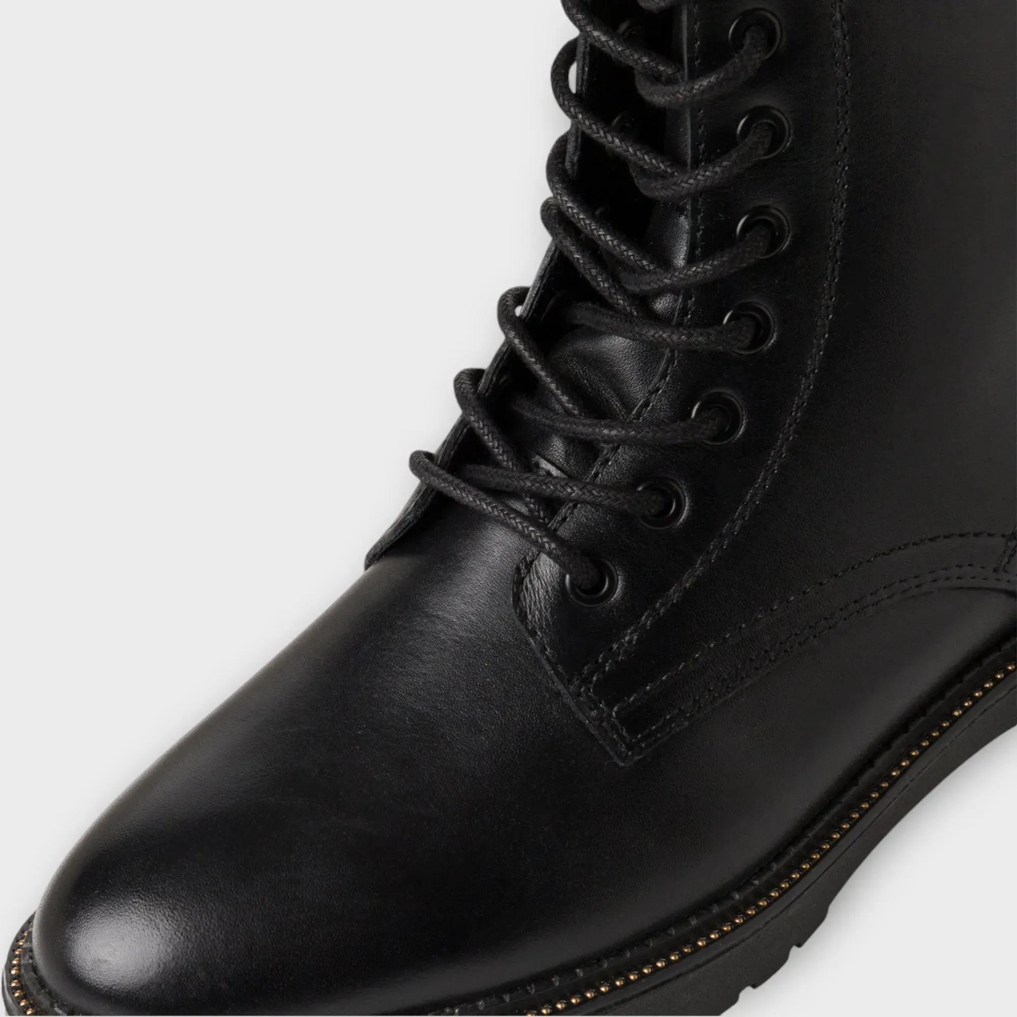 Marco Tozzi Leather Lace-Up Black Boots with Chunky Sole