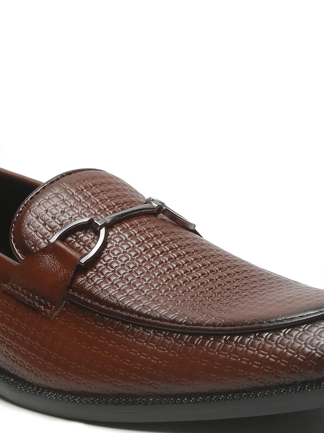Men's Brown Patterned Leather Moccasins with buckle