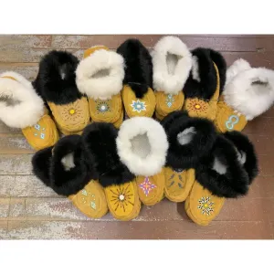Mens handmade leather and fur Moccasins