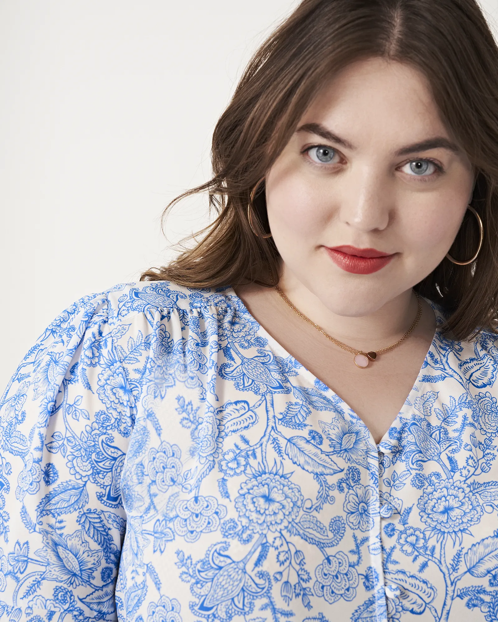 Mila Ruffle Sleeve Blouse | White / Azure Blue