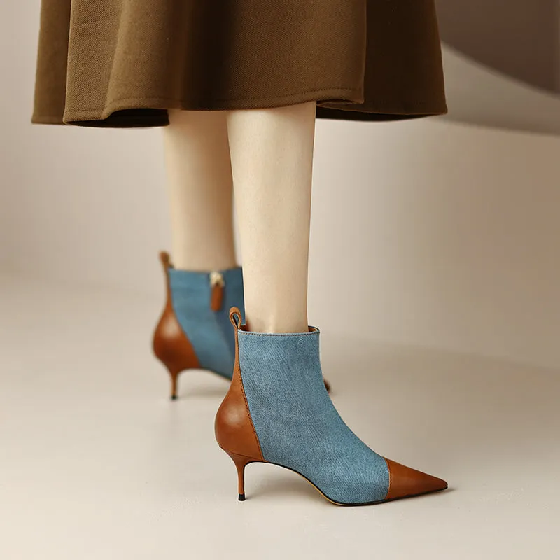 Myla Pointed Toe Ankle Denim Boots Blue
