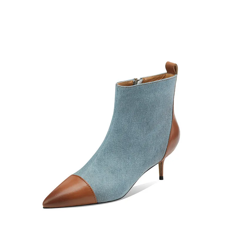 Myla Pointed Toe Ankle Denim Boots Blue