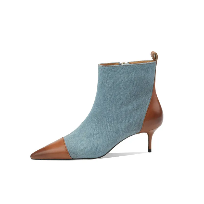 Myla Pointed Toe Ankle Denim Boots Blue