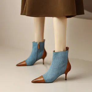 Myla Pointed Toe Ankle Denim Boots Blue