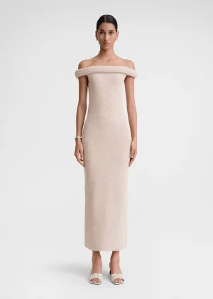Off-shoulder roll knit dress frost