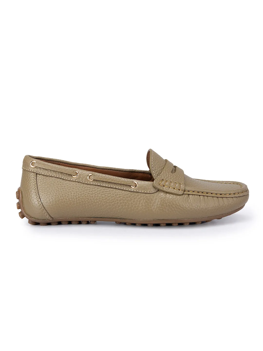 Olive Moccasins With Leather Panel