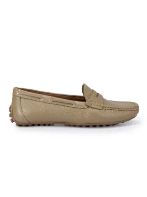 Olive Moccasins With Leather Panel