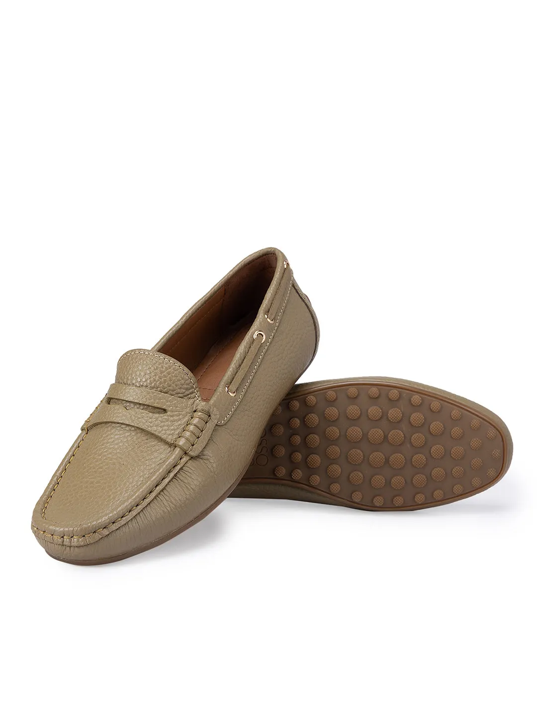 Olive Moccasins With Leather Panel
