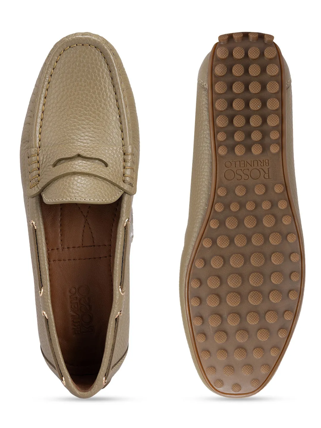 Olive Moccasins With Leather Panel