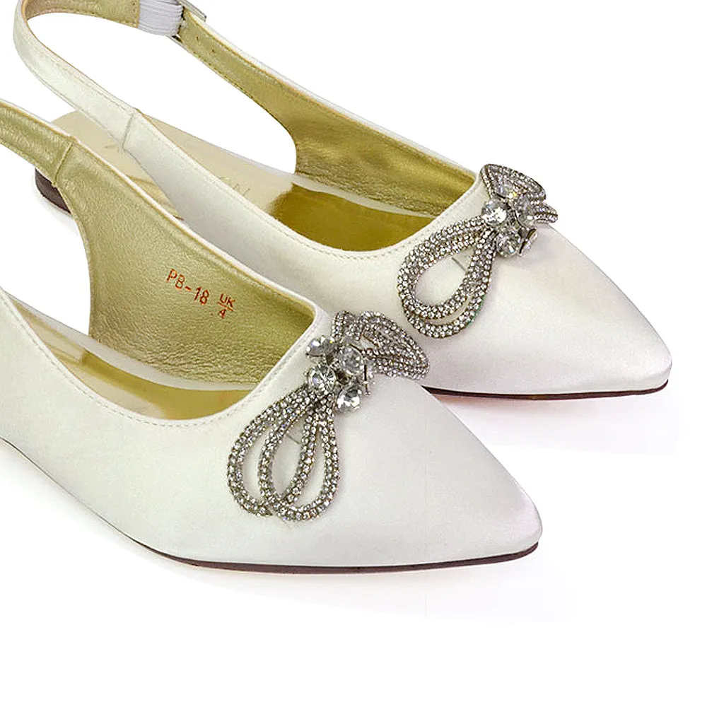 Ossie Slingback Diamante Bow Pointed Toe Ballerina Pump Shoes in Black