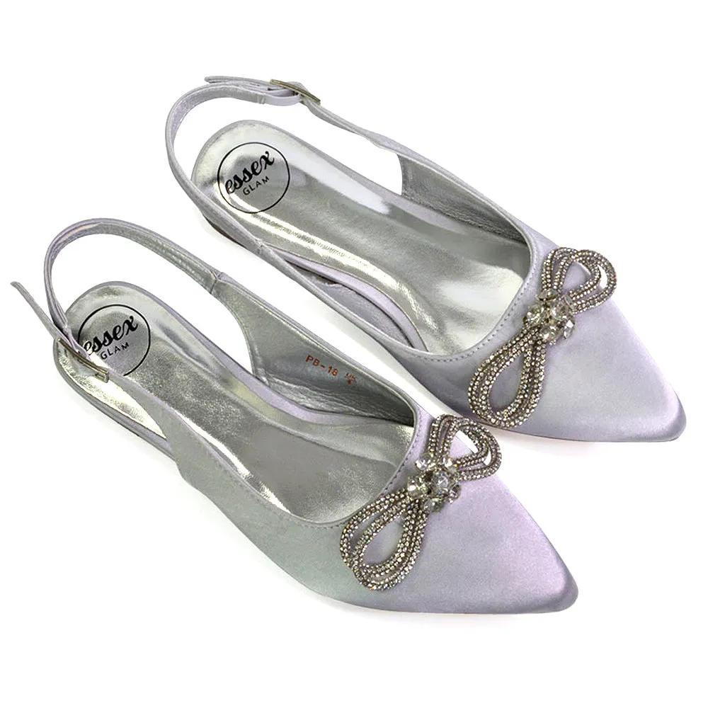 Ossie Slingback Diamante Bow Pointed Toe Ballerina Pump Shoes in Black