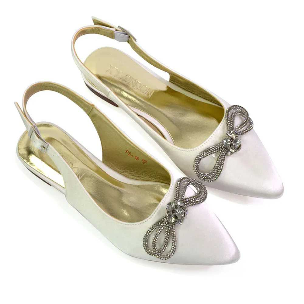 Ossie Slingback Diamante Bow Pointed Toe Ballerina Pump Shoes in Black