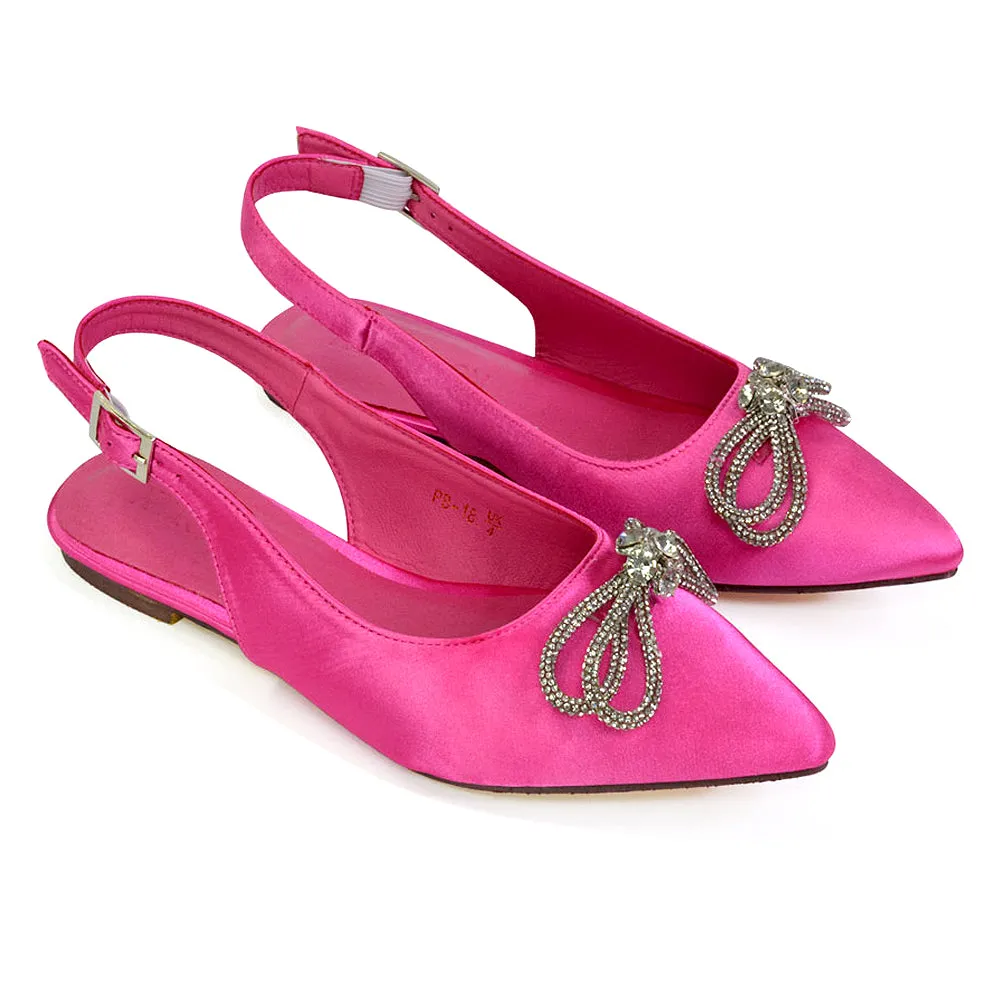 Ossie Slingback Diamante Bow Pointed Toe Ballerina Pump Shoes in Black