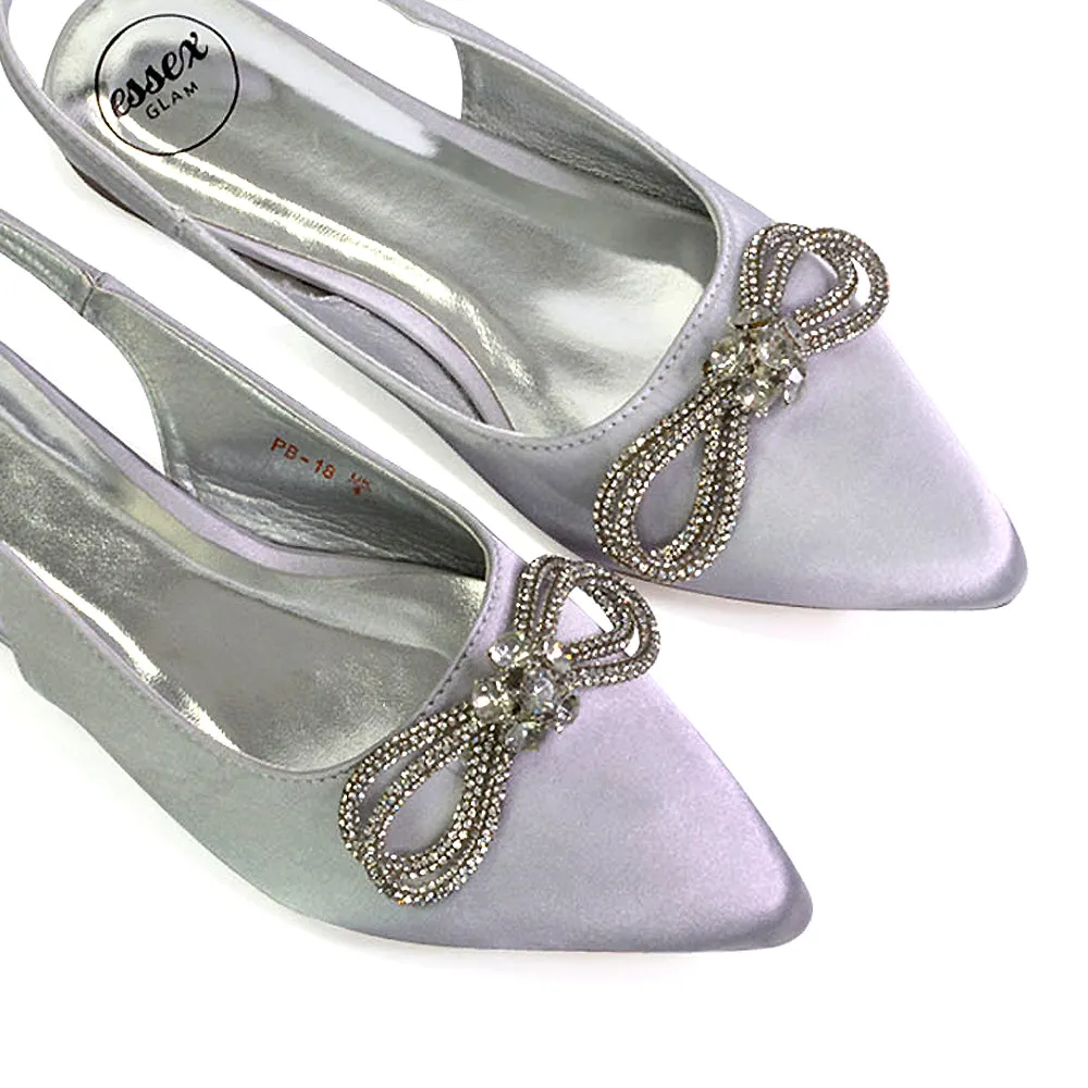 Ossie Slingback Diamante Bow Pointed Toe Ballerina Pump Shoes in Black