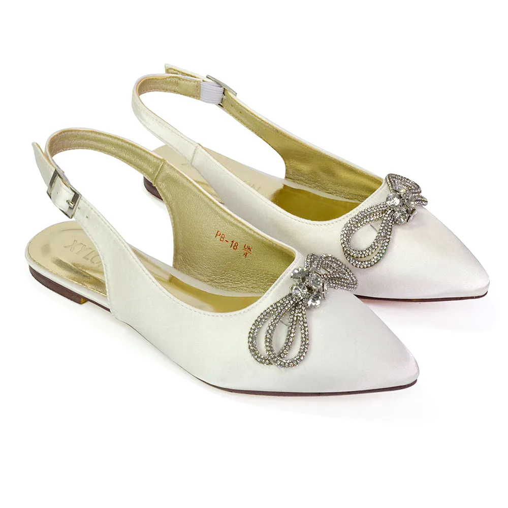 Ossie Slingback Diamante Bow Pointed Toe Ballerina Pump Shoes in Black
