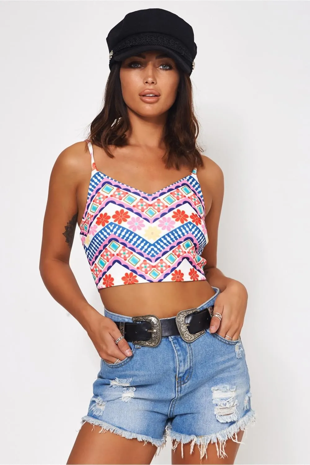 Pink Aztec Crop Top