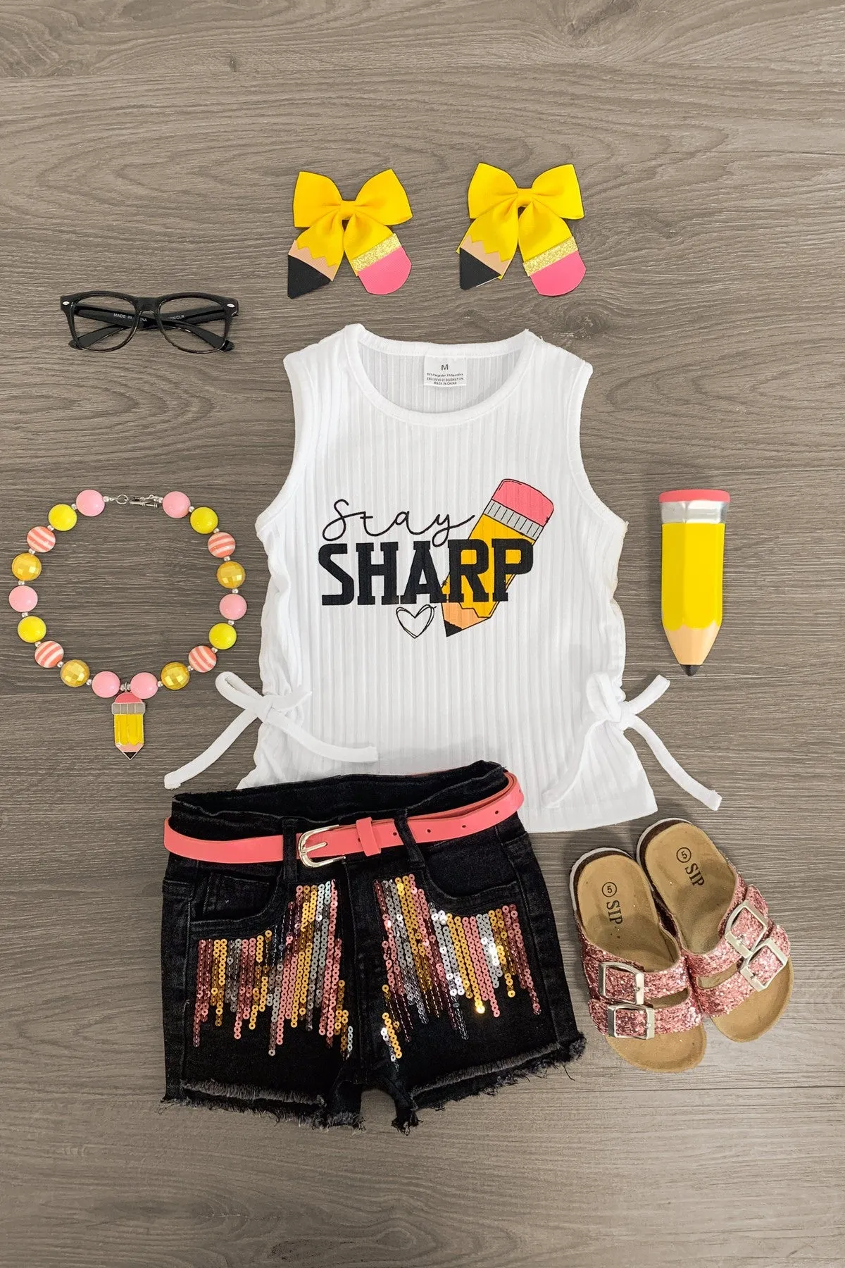 "Stay Sharp" Sequin Denim Short Set