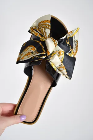 Scarf Bow Slider Womens Black Sandal