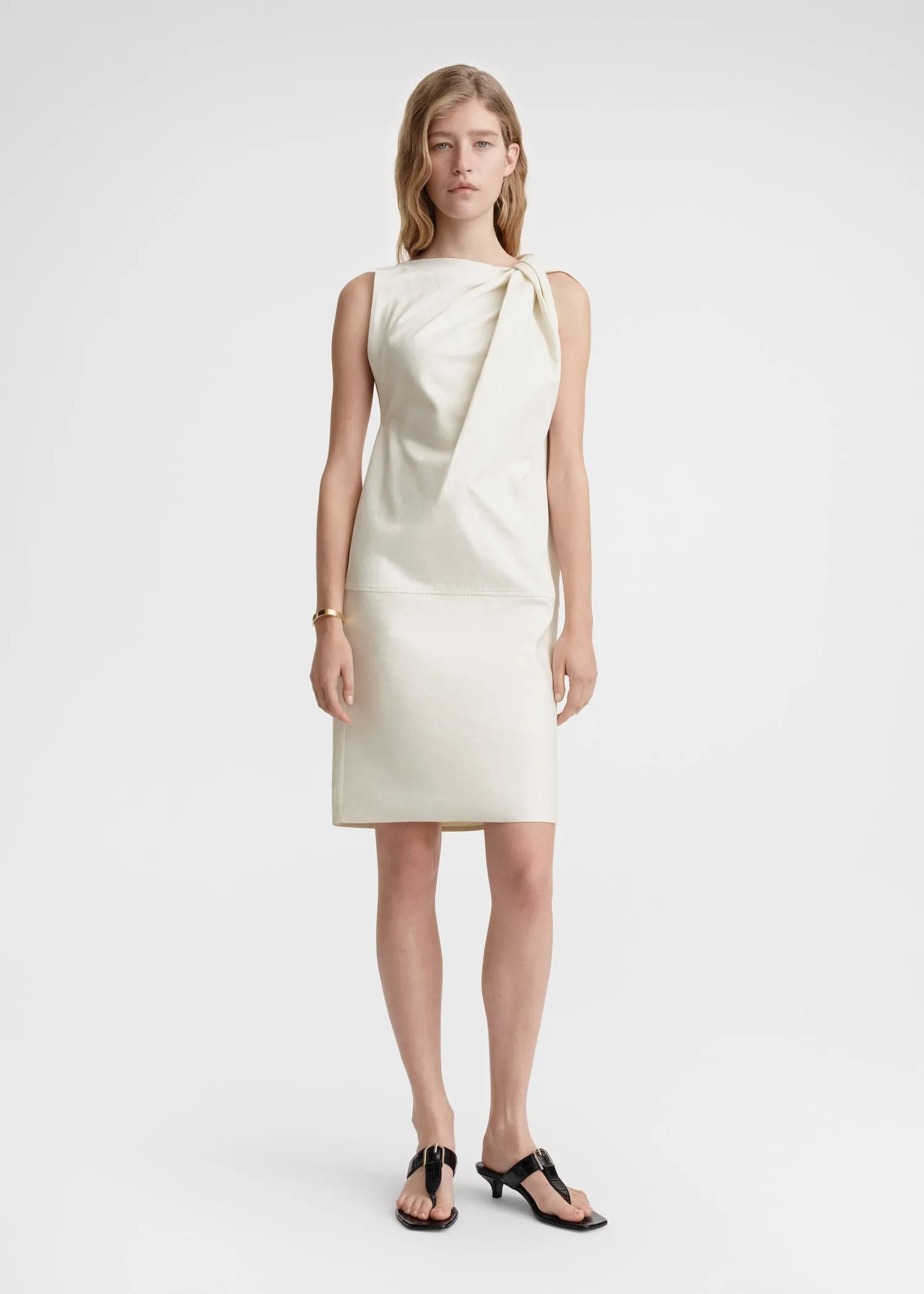 Shoulder-twist dress ecru