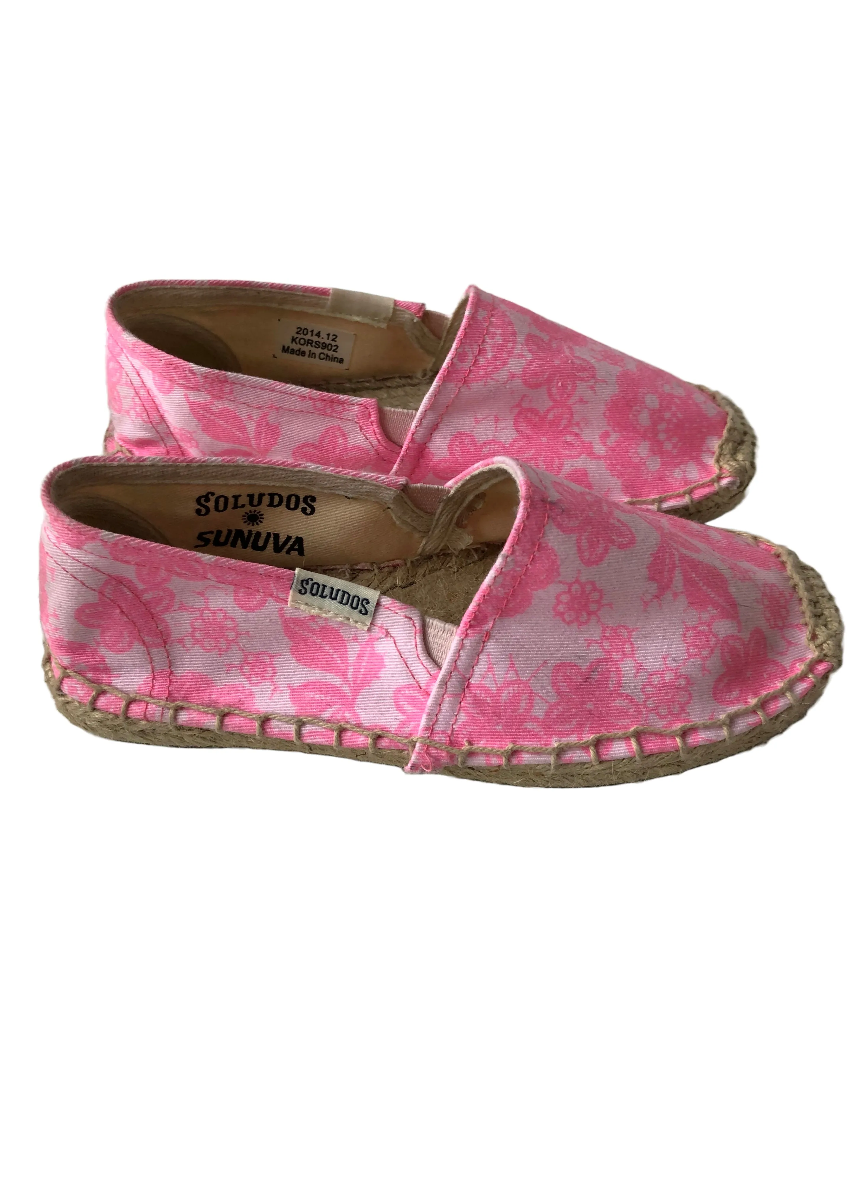 SOLUDOS Girls light pink floral slip on espadrilles, 13