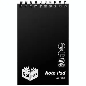 Spirax P563B Reporters Notebook Spiral Bound Top Opening 300 Page 200 X 127Mm Black