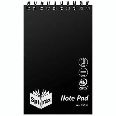 Spirax P563B Reporters Notebook Spiral Bound Top Opening 300 Page 200 X 127Mm Black