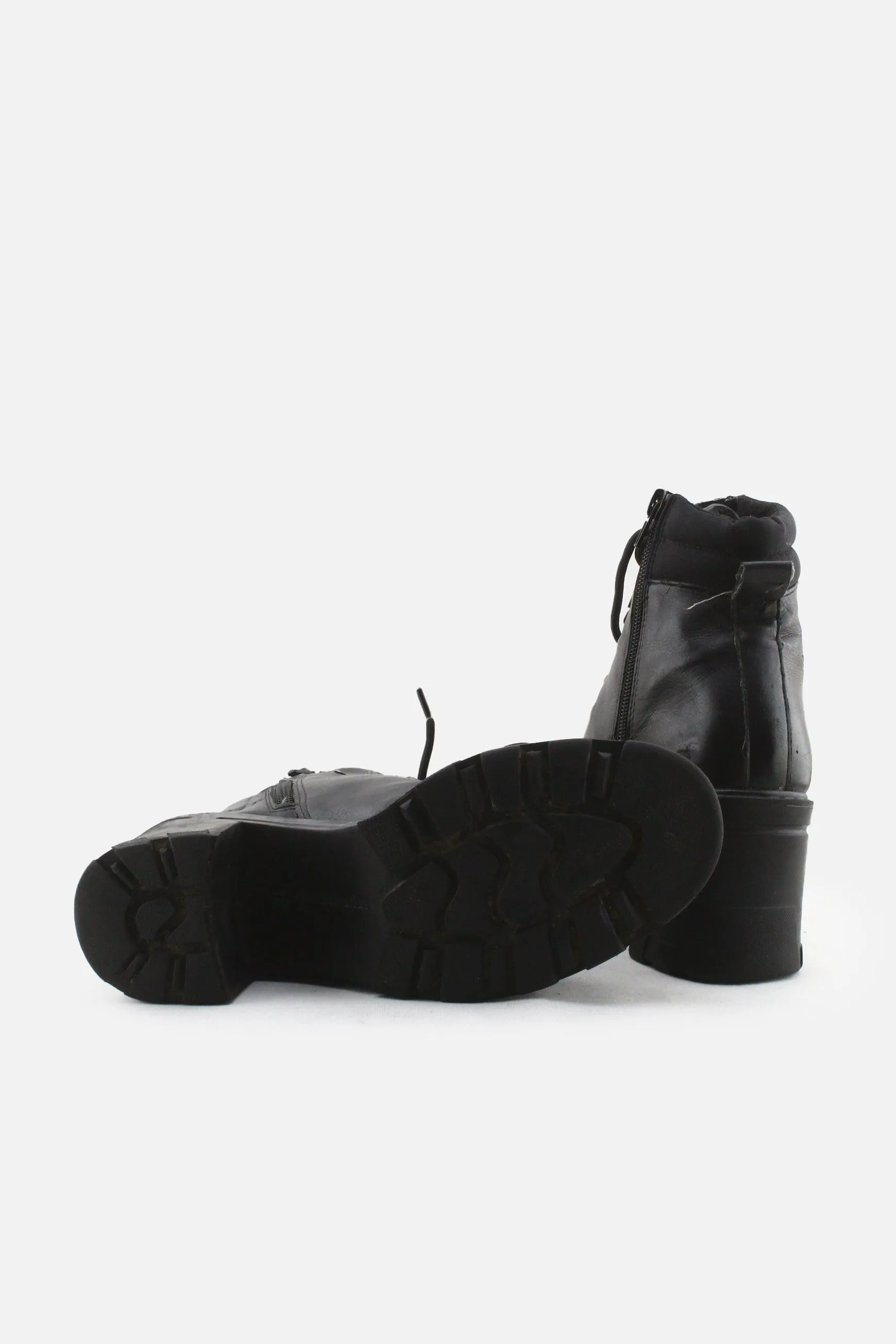 Stradivarius Zipper Laces Block Heels Ankle Boots | 100% Authentic Leather