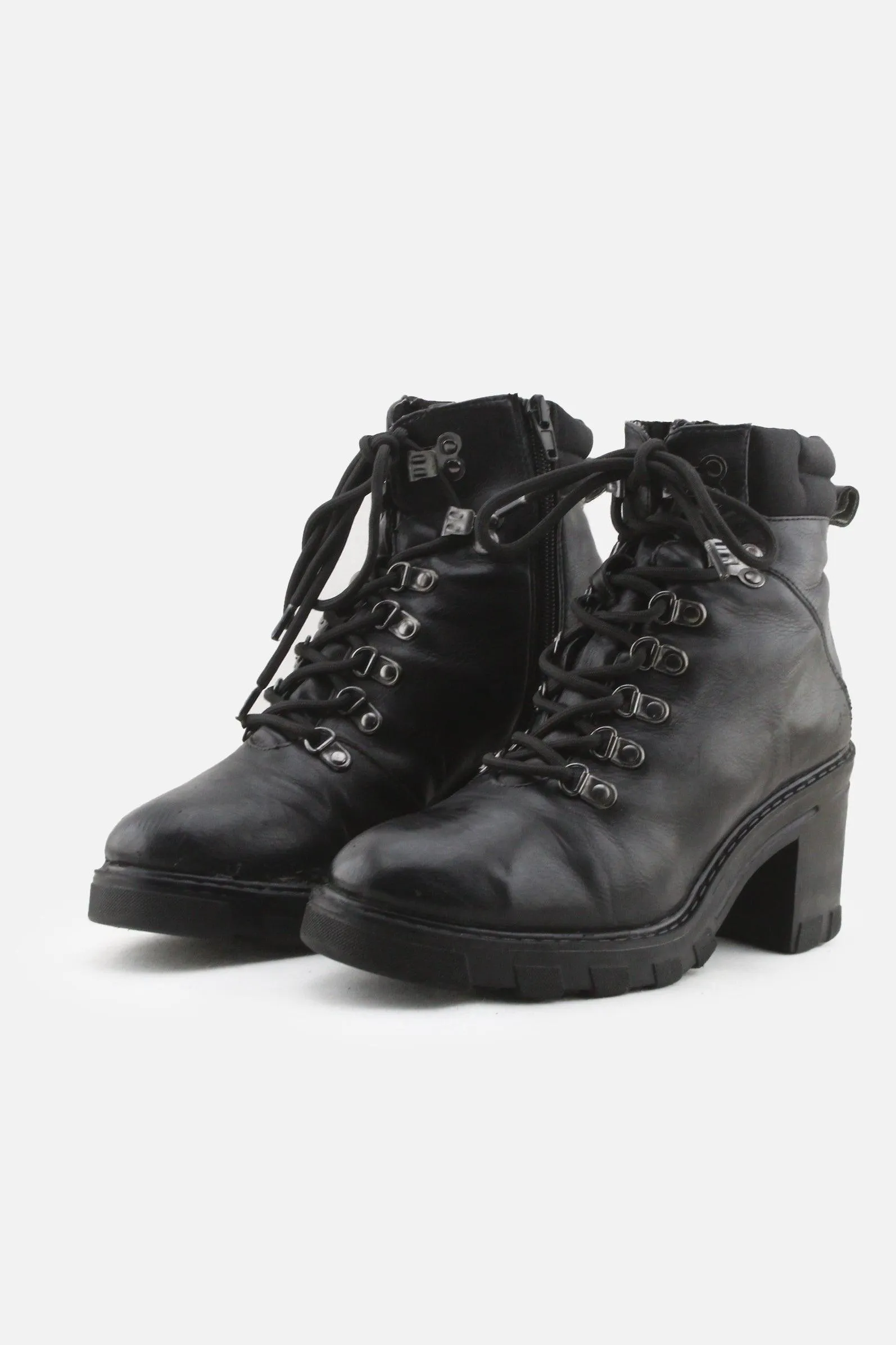 Stradivarius Zipper Laces Block Heels Ankle Boots | 100% Authentic Leather