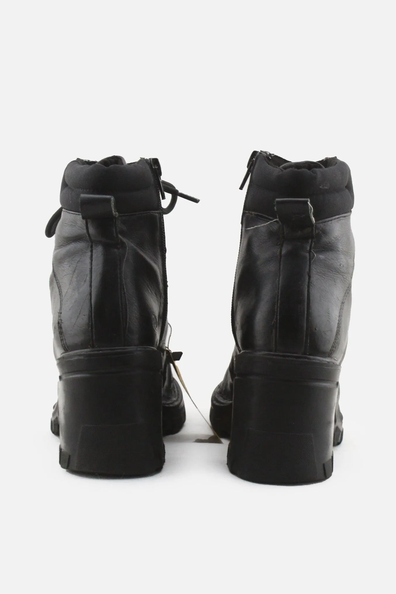 Stradivarius Zipper Laces Block Heels Ankle Boots | 100% Authentic Leather