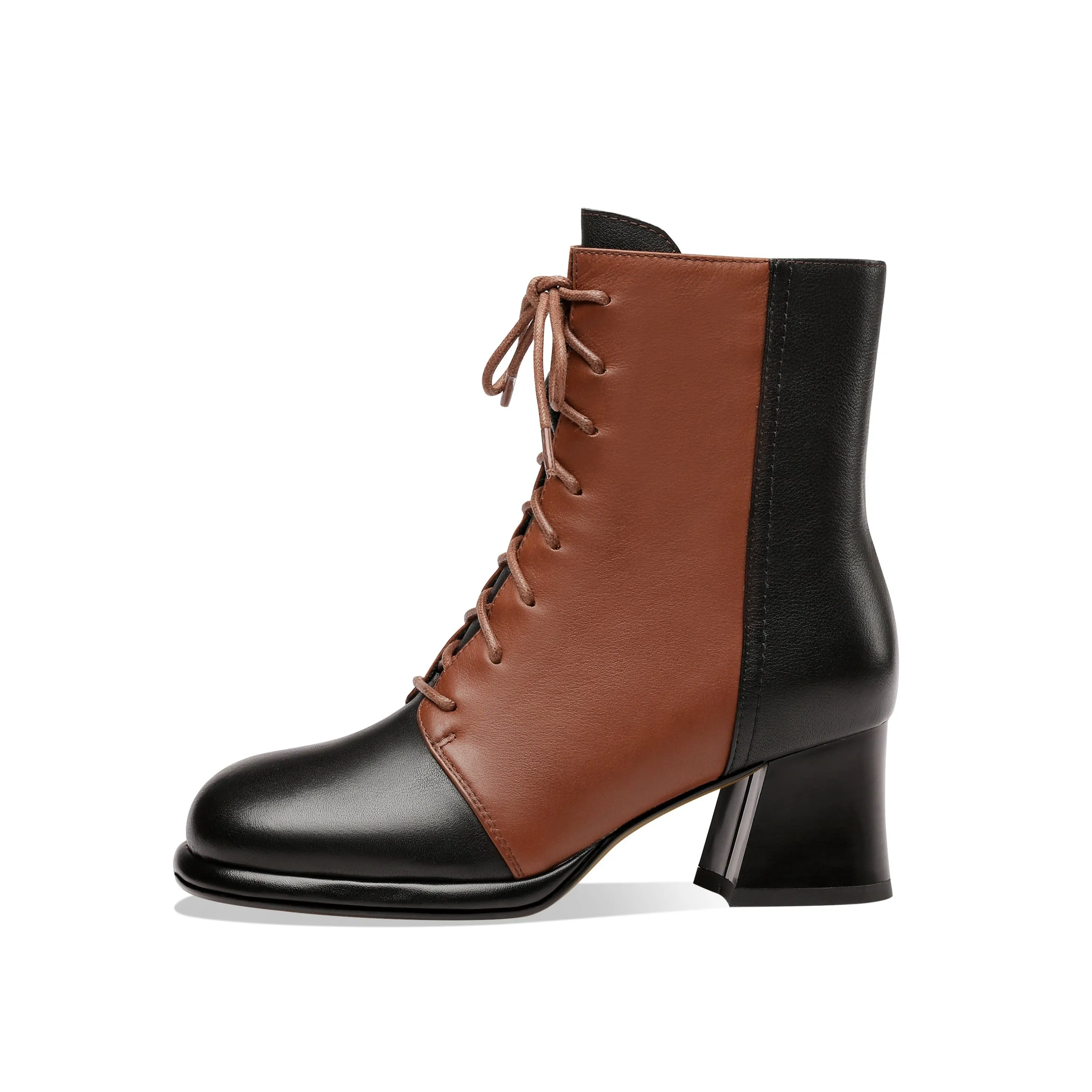 TinaCus Women's Genuine Leather Assort Colors Round Toe Handmade Laces Side Zipper Retro Booties with Chunky Heels