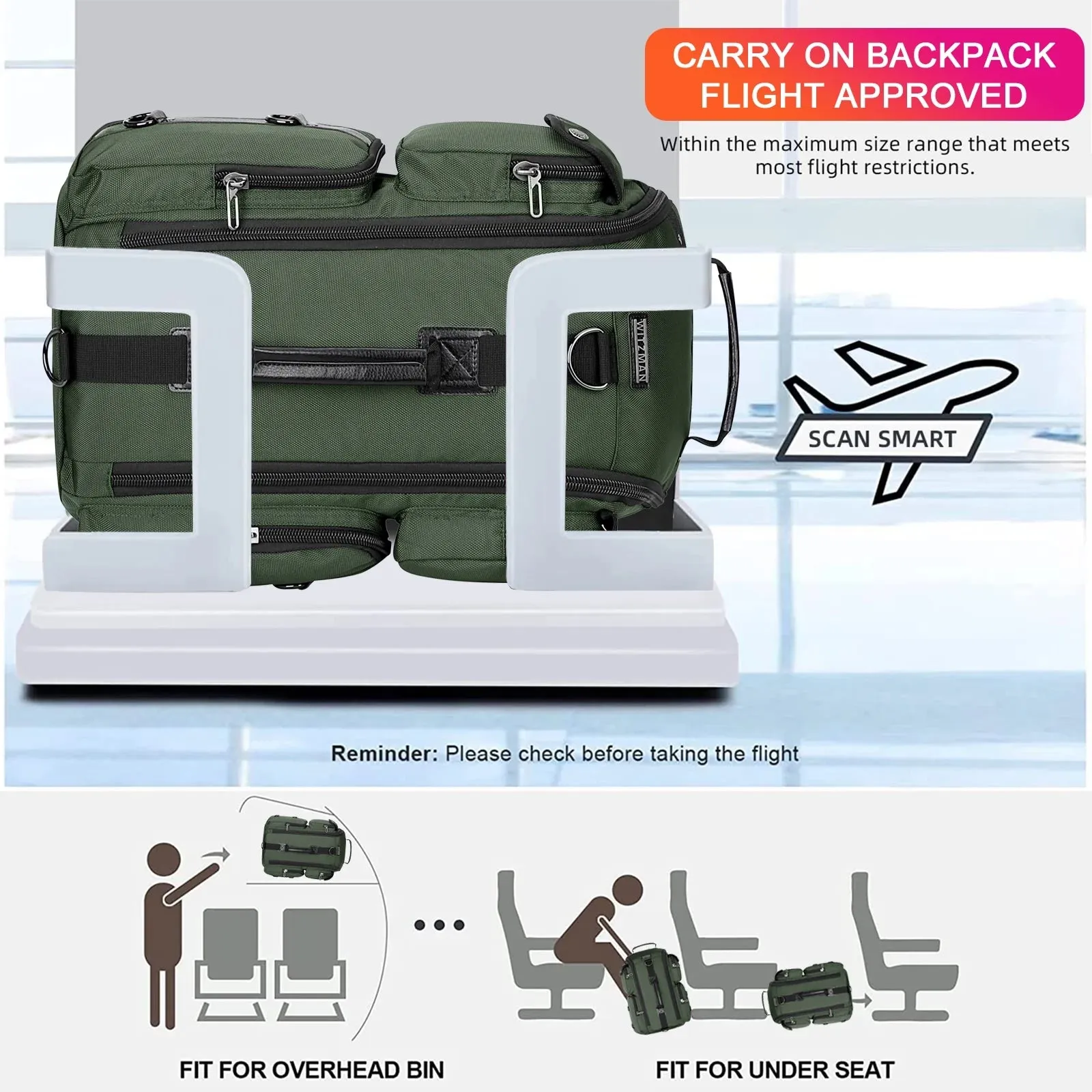 Travel Backpack for Men Carry on Nylon Duffel Bags Large Capacity Laptop Backpack for 17 Inch(6695 Army Green)