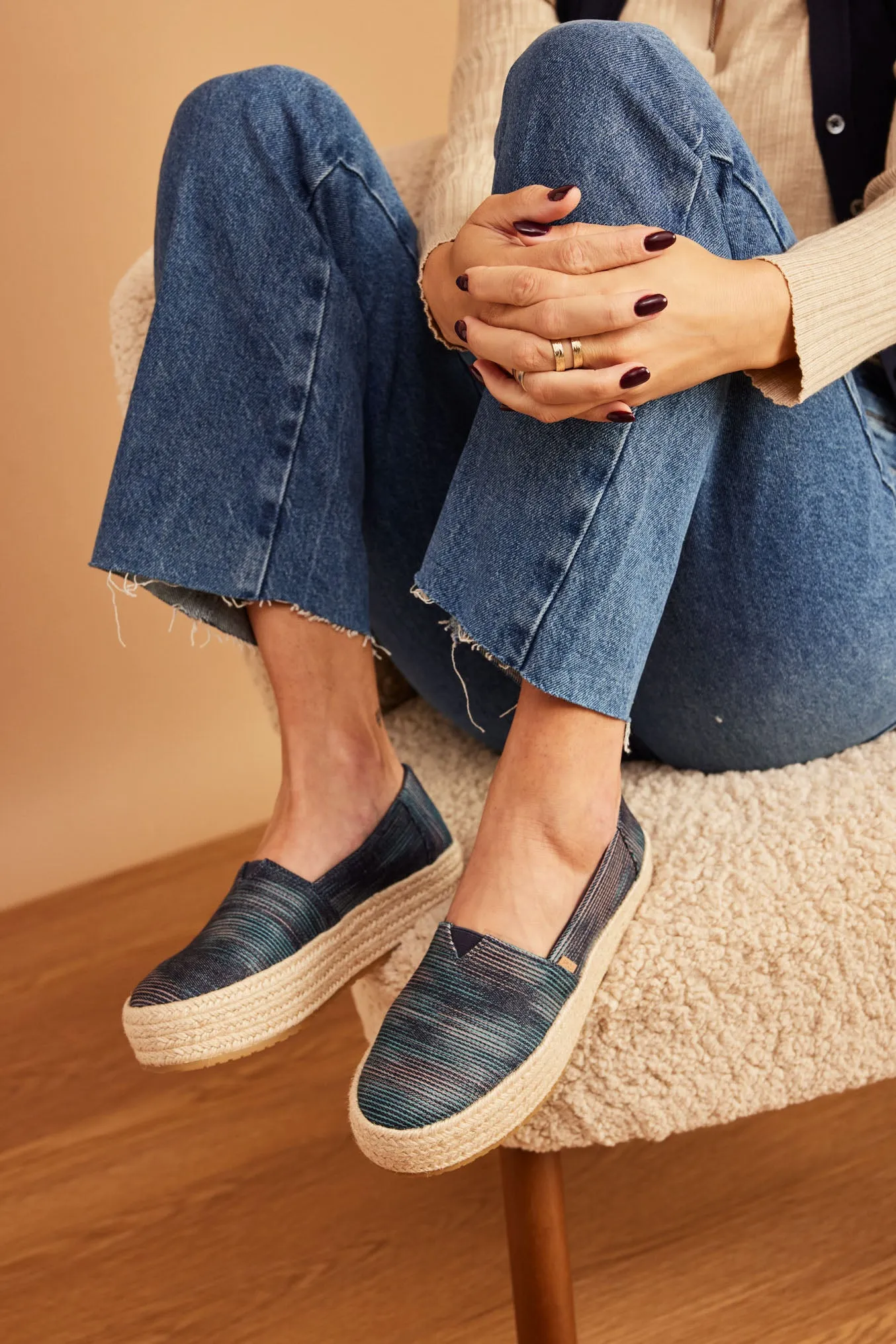 Valencia Platform Espadrille - Navy Novelty Denim