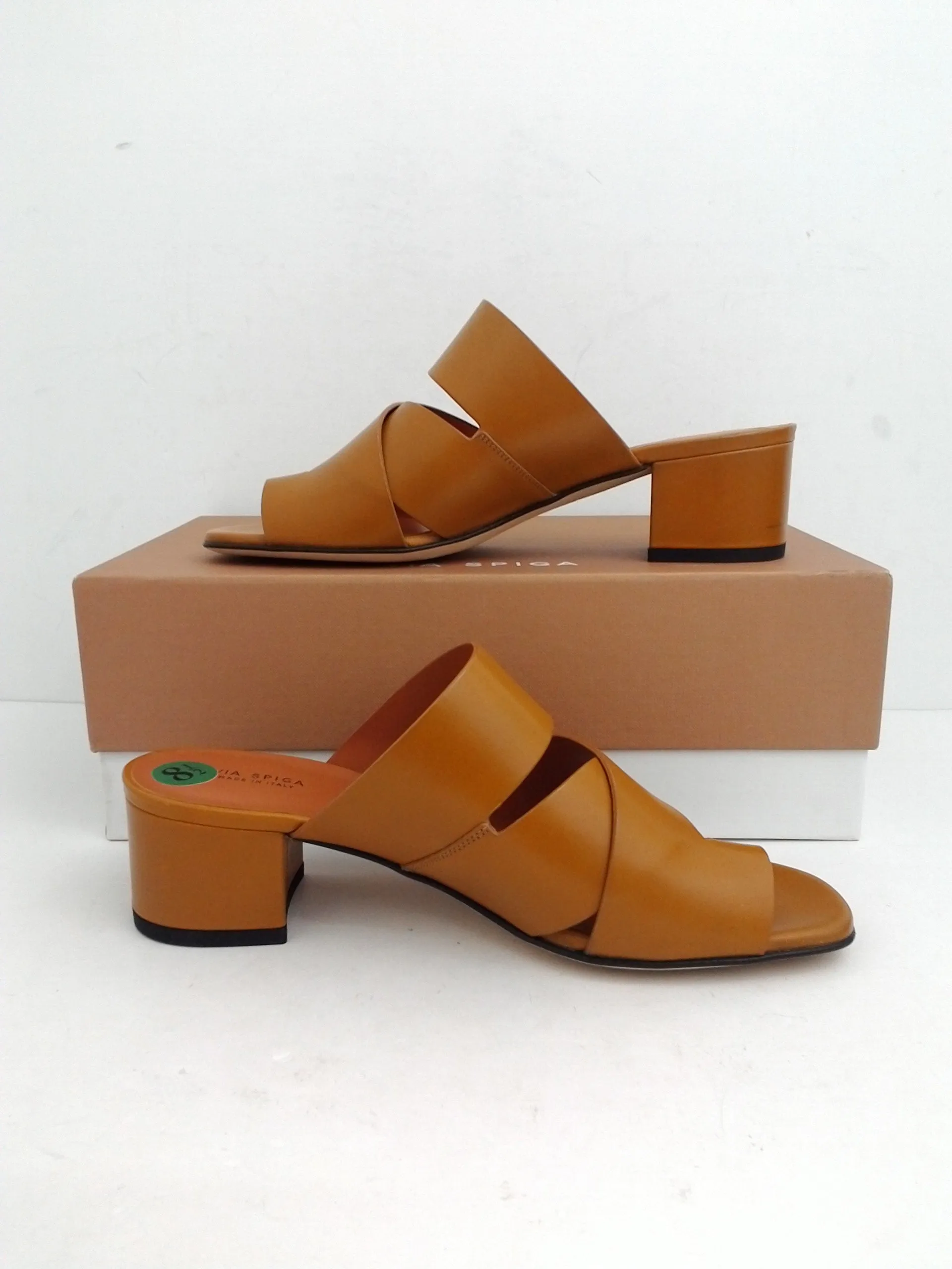Via Spiga Women's Fae Tan Leather Heeled Sandal Size 8.5 M
