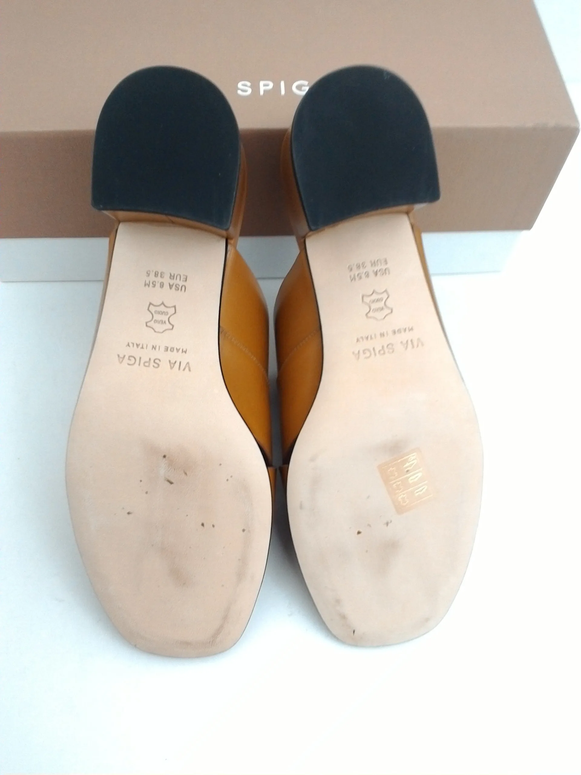 Via Spiga Women's Fae Tan Leather Heeled Sandal Size 8.5 M