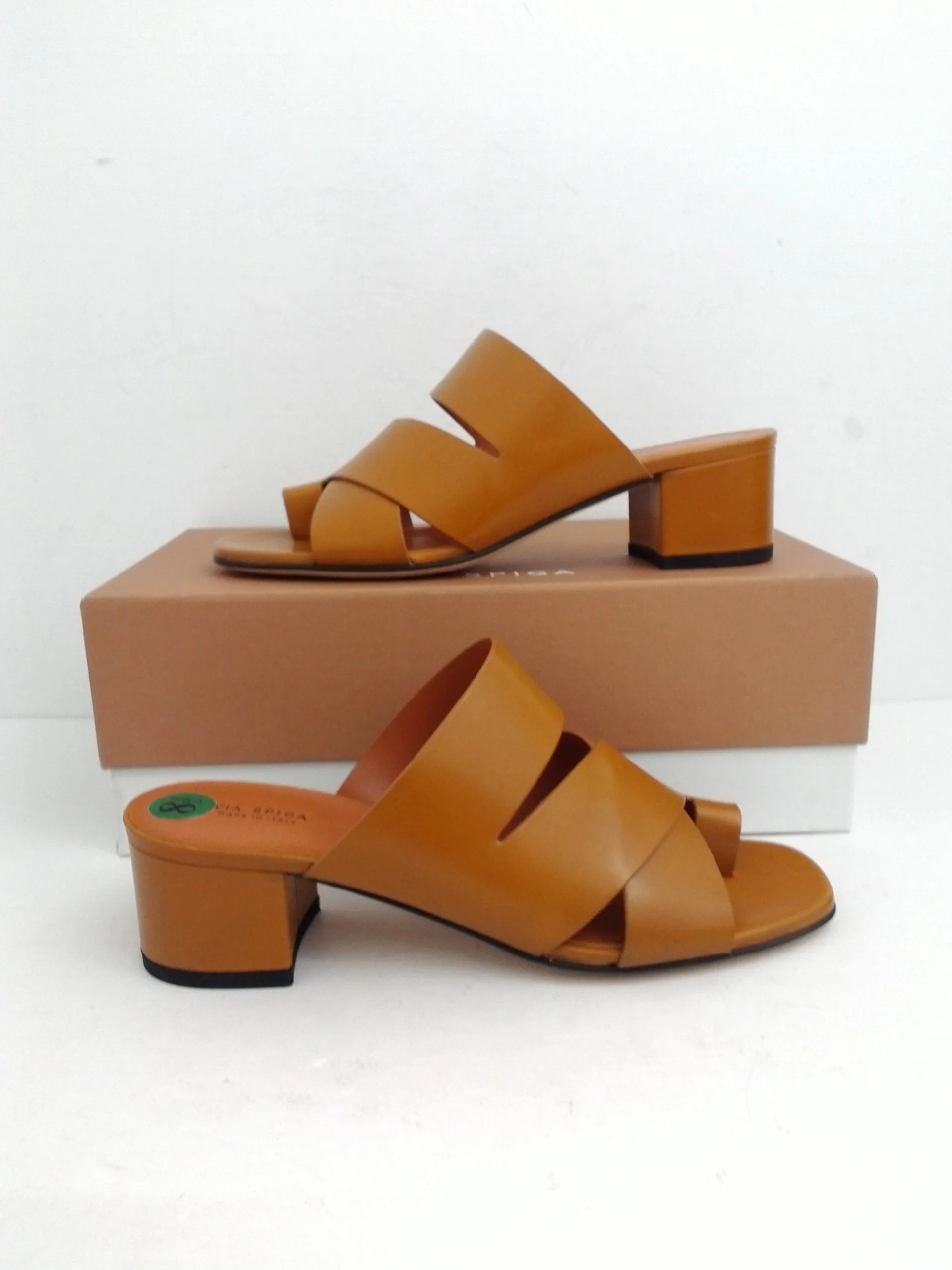 Via Spiga Women's Fae Tan Leather Heeled Sandal Size 8.5 M