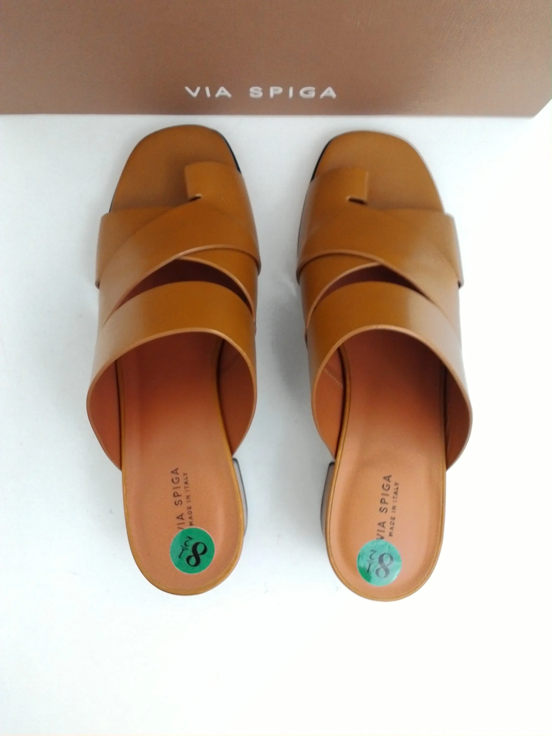 Via Spiga Women's Fae Tan Leather Heeled Sandal Size 8.5 M