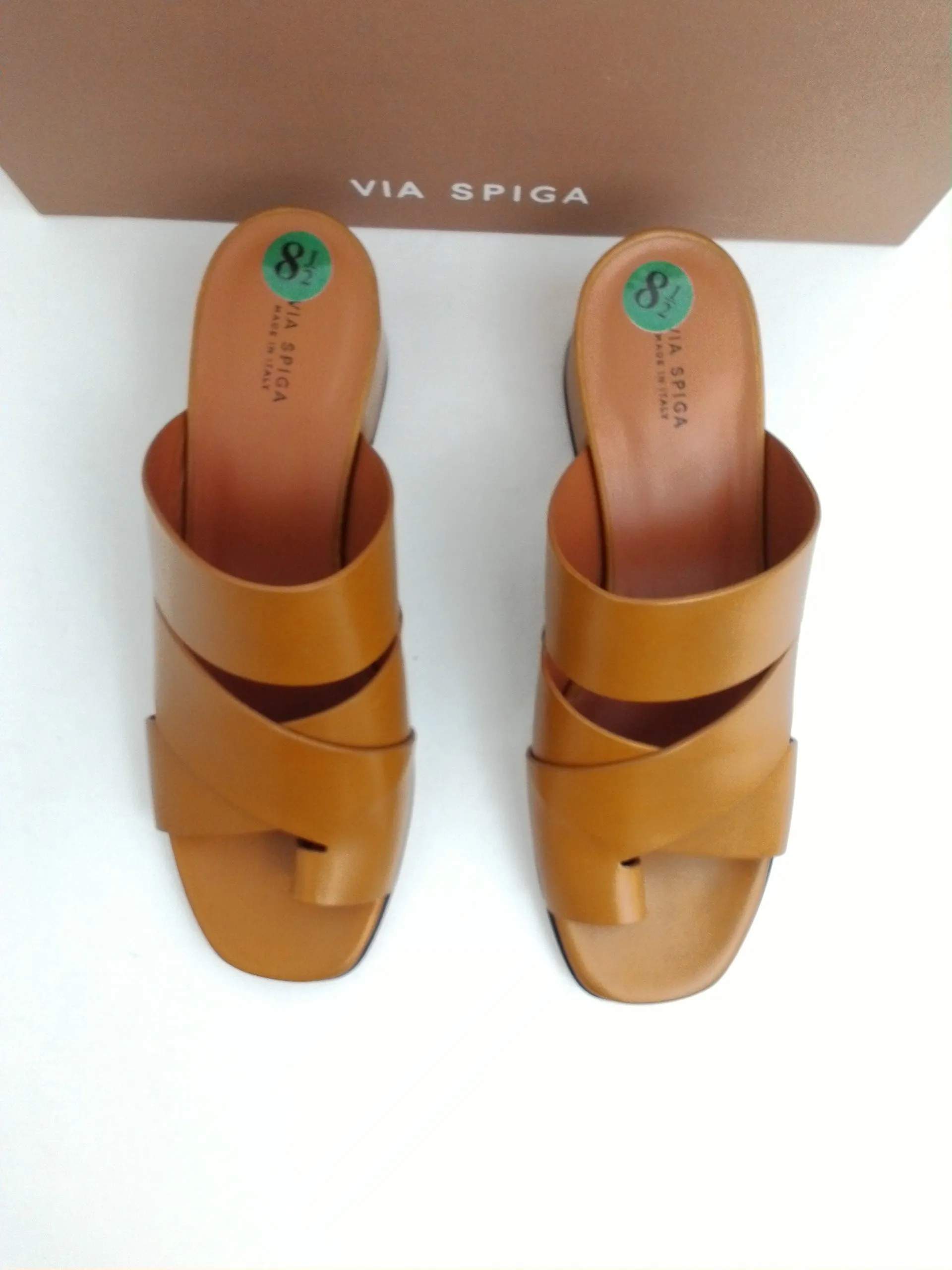 Via Spiga Women's Fae Tan Leather Heeled Sandal Size 8.5 M