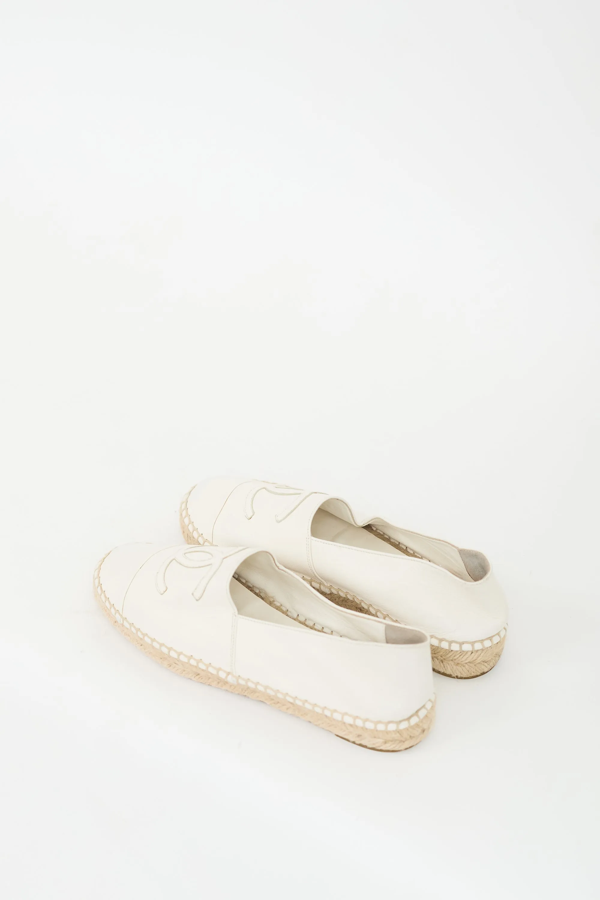 White Leather CC Logo Espadrille