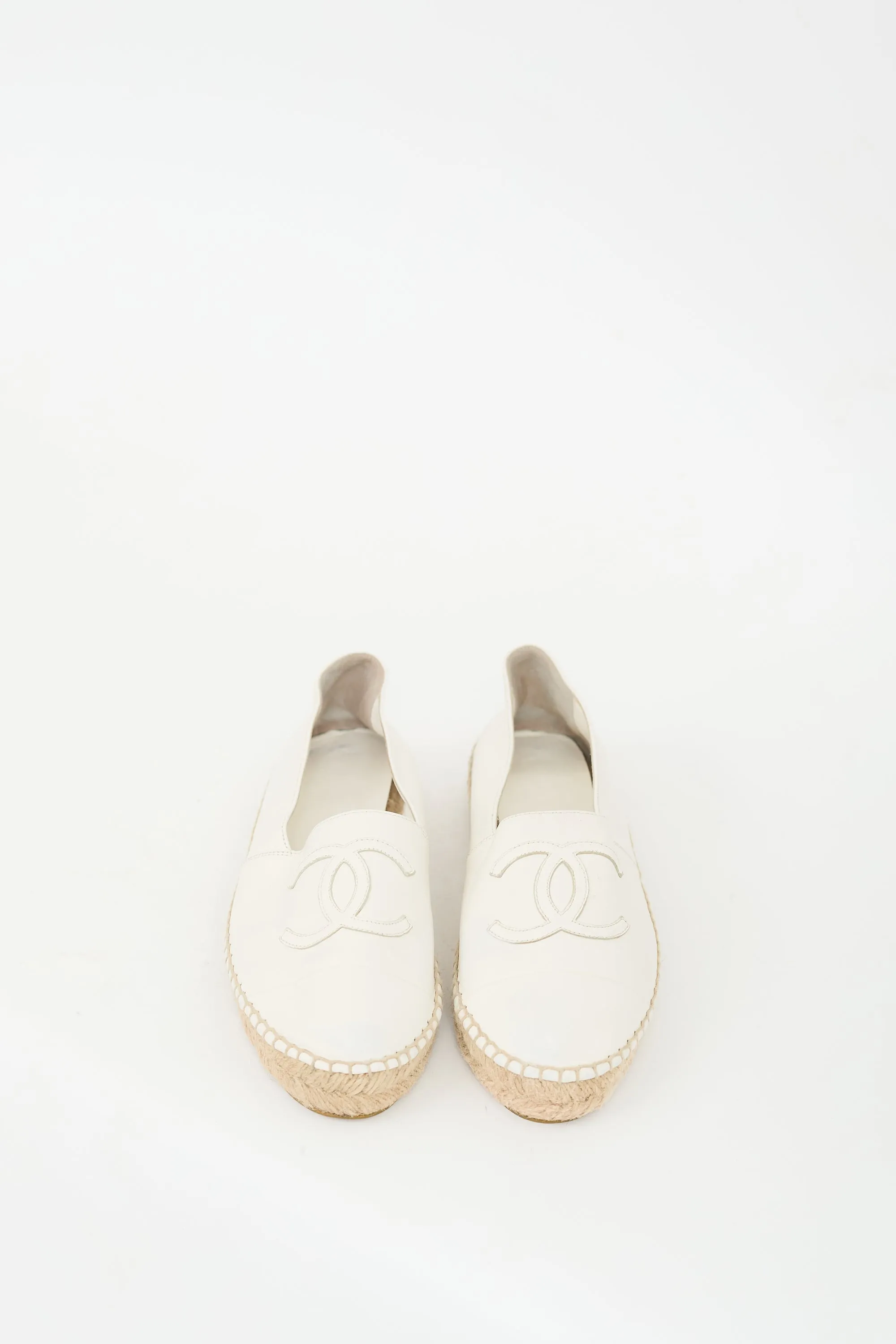 White Leather CC Logo Espadrille