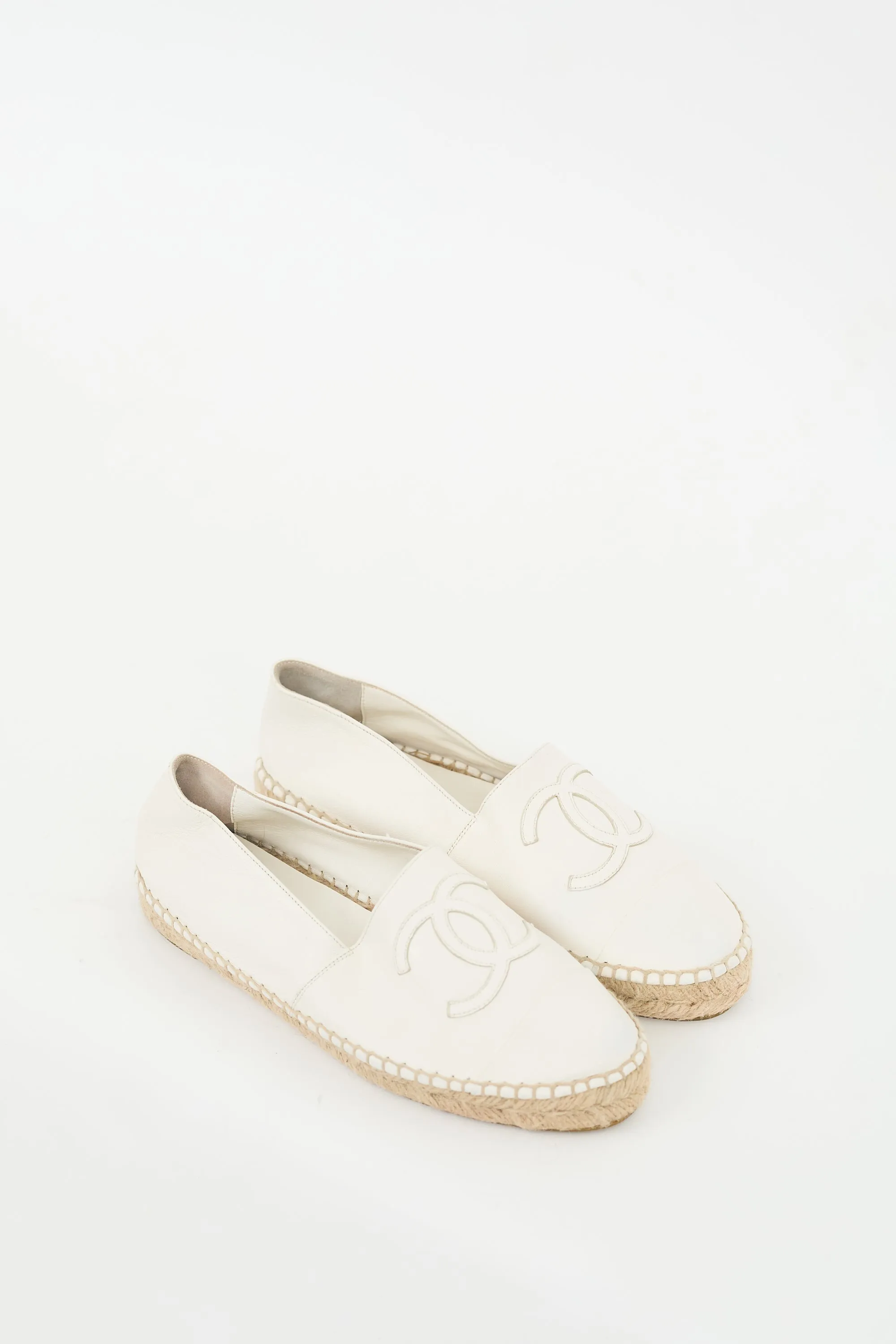White Leather CC Logo Espadrille