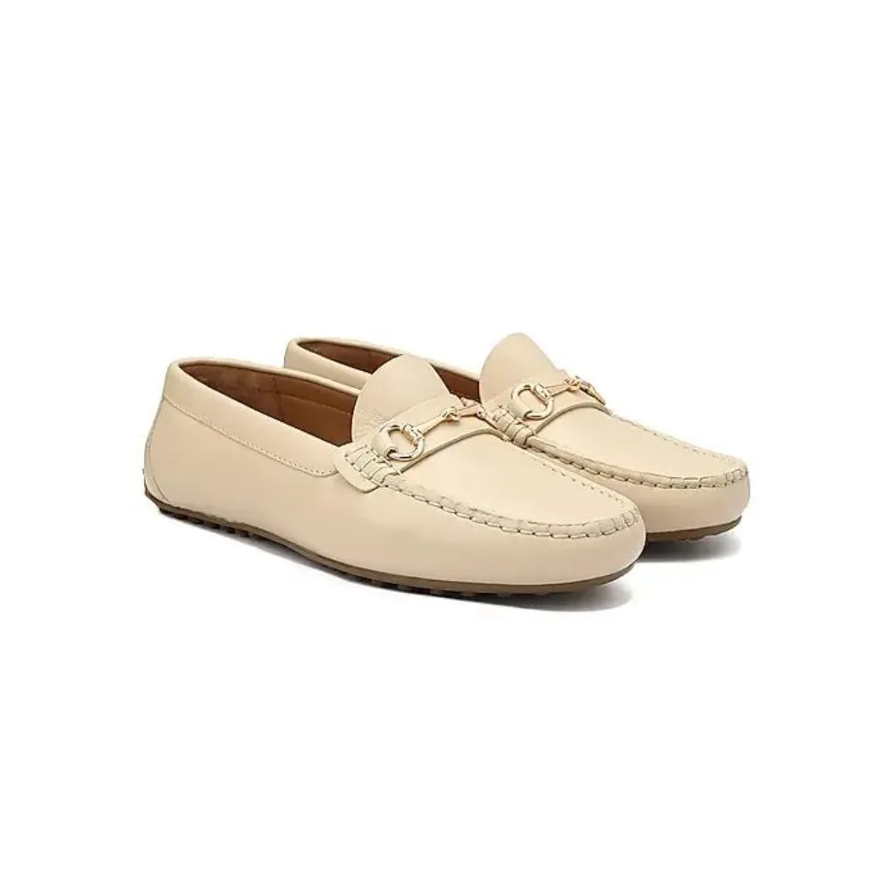White Leather Moccasins With Buckle