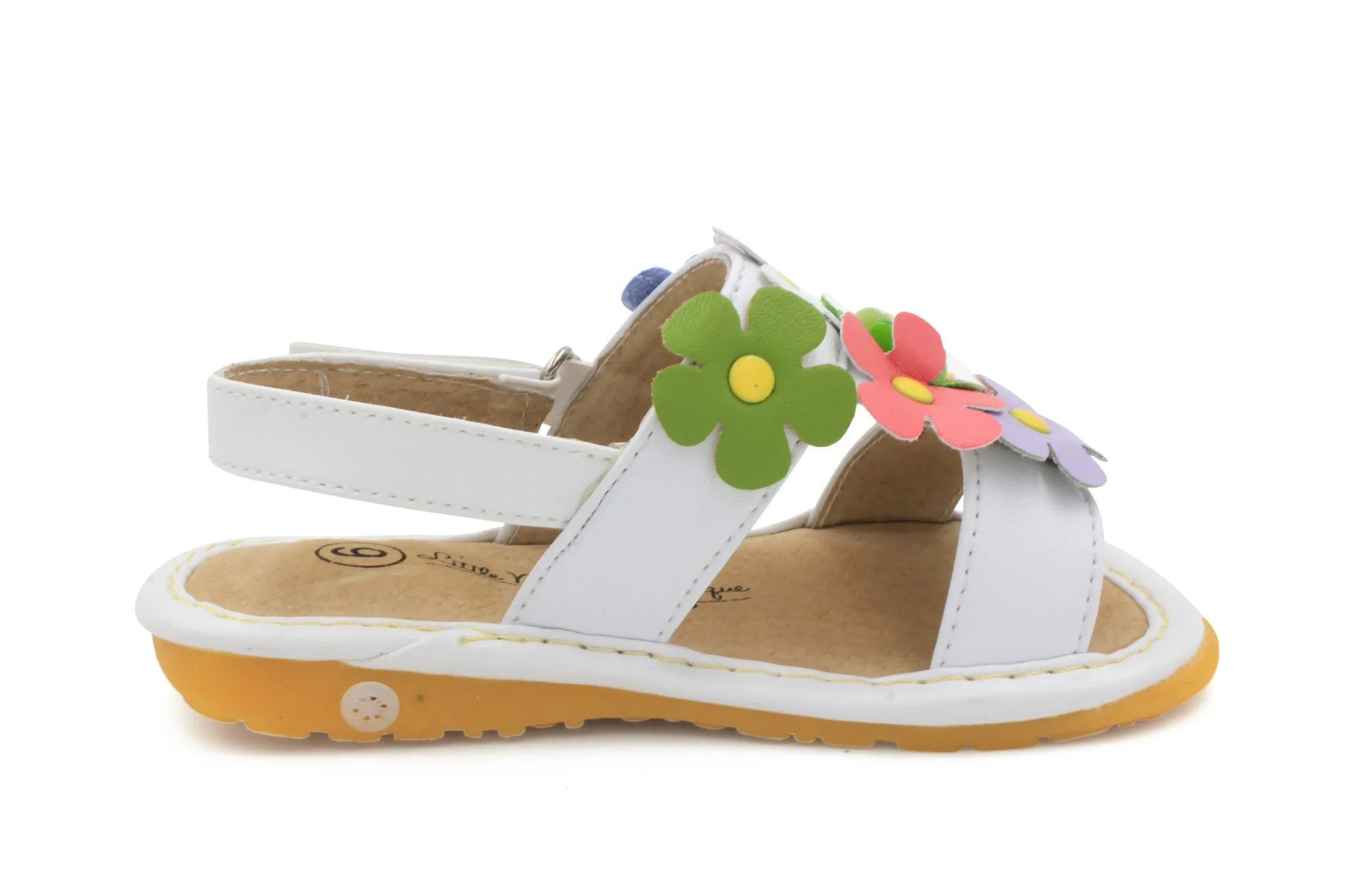 White Multi-Color Flowers Girl Squeaky Sandals