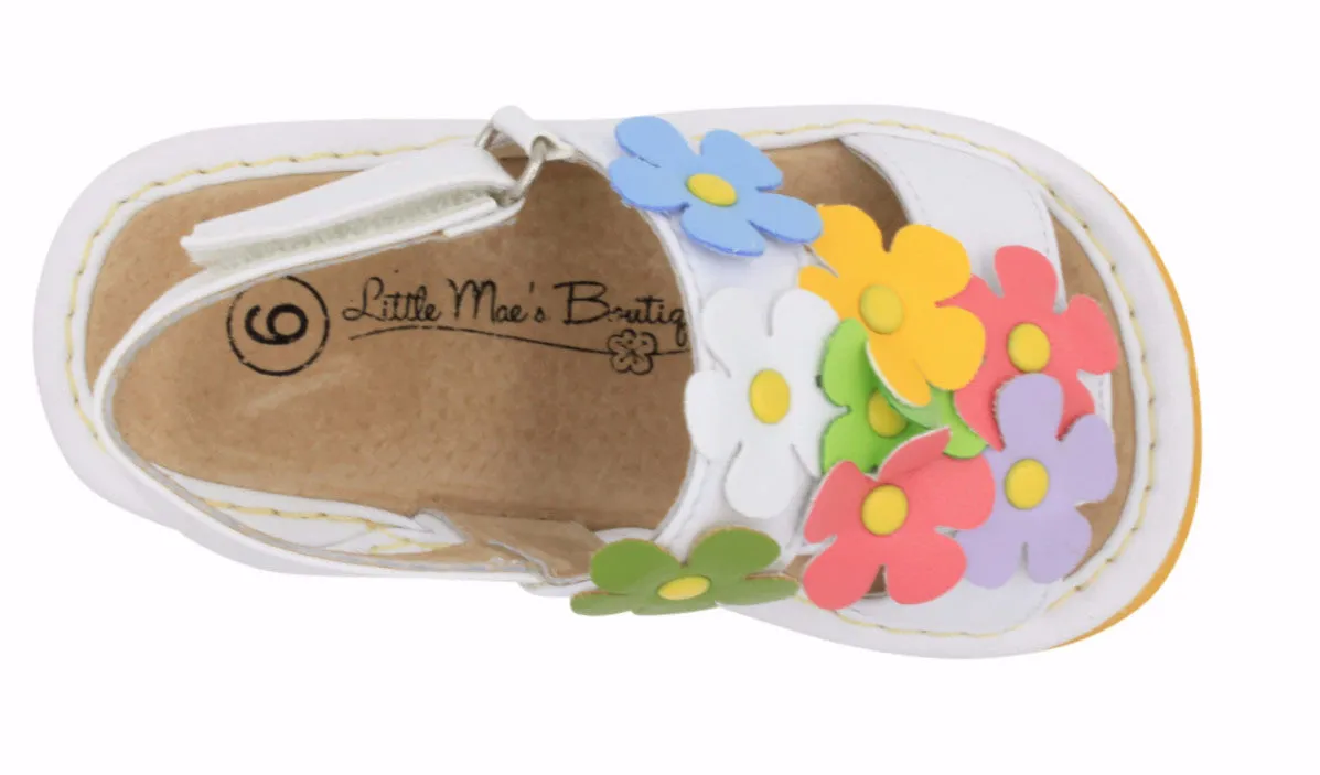 White Multi-Color Flowers Girl Squeaky Sandals