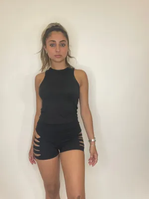 Women's Black Workout Shorts With Laser Cuts